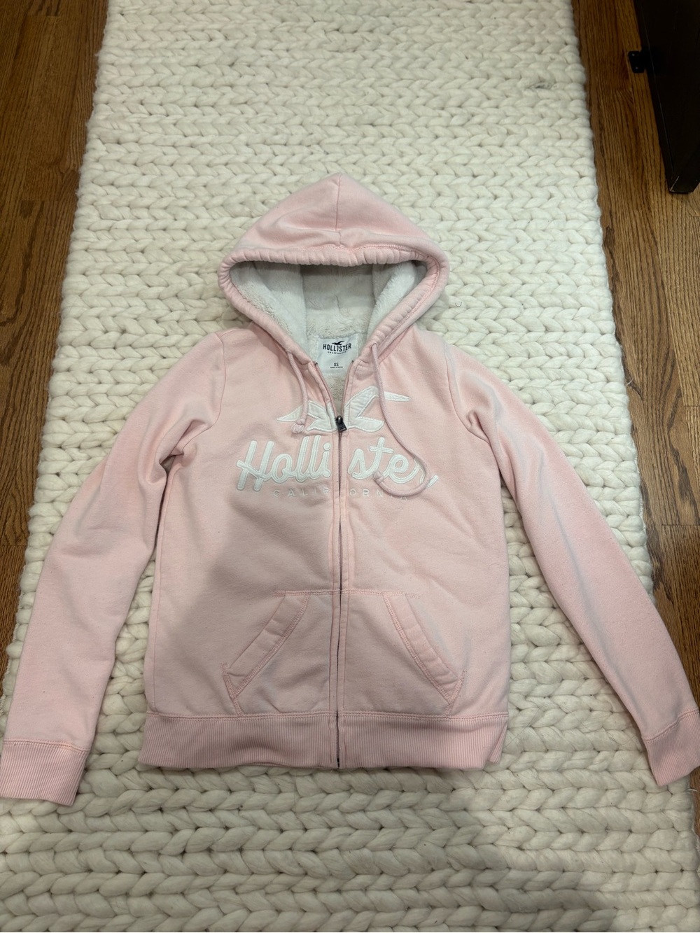 vintage y2k Hollister Pink Sherpa-Lined Hoodie Jacket